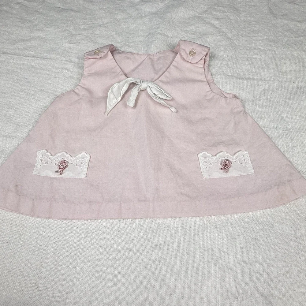 Primitive Dress Girls 0-3M Pink Gingham Peter Pan Collar Embroidered Mushroom